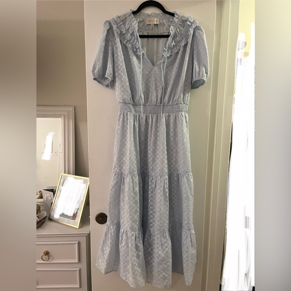 Adelyn Rae Light Blue Ruffle V-Neck Tiered Maxi Dress